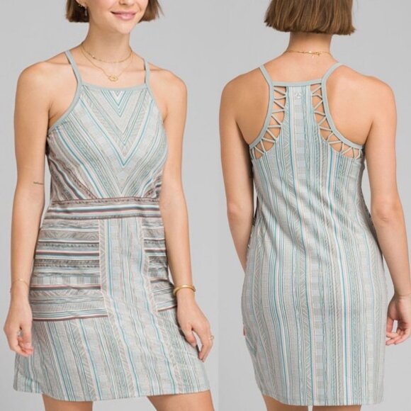 Prana Ardor Dress Green Print Agave Samba Built In Bra Size XS Sweat Wick Travel - Picture 1 of 11